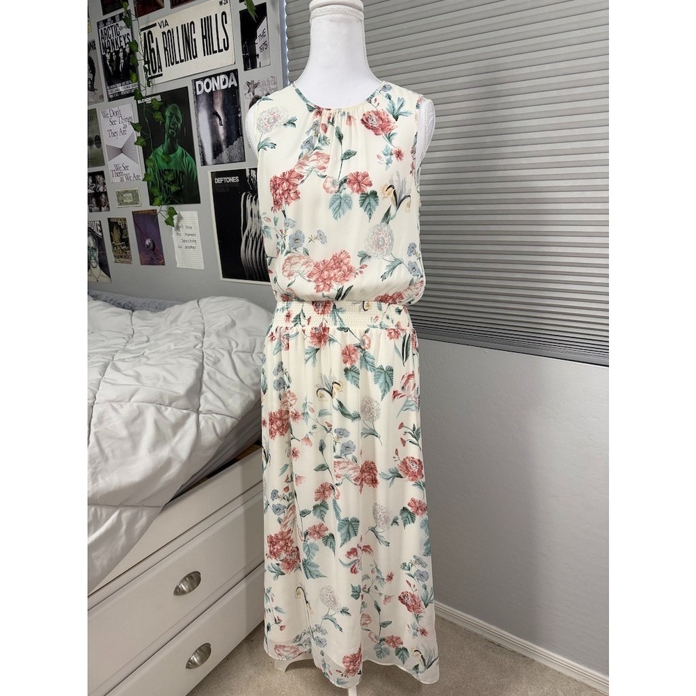Vince‎ Camuto Floral Midi Dress XS Sleeveless Elastic Waist Cottagecore